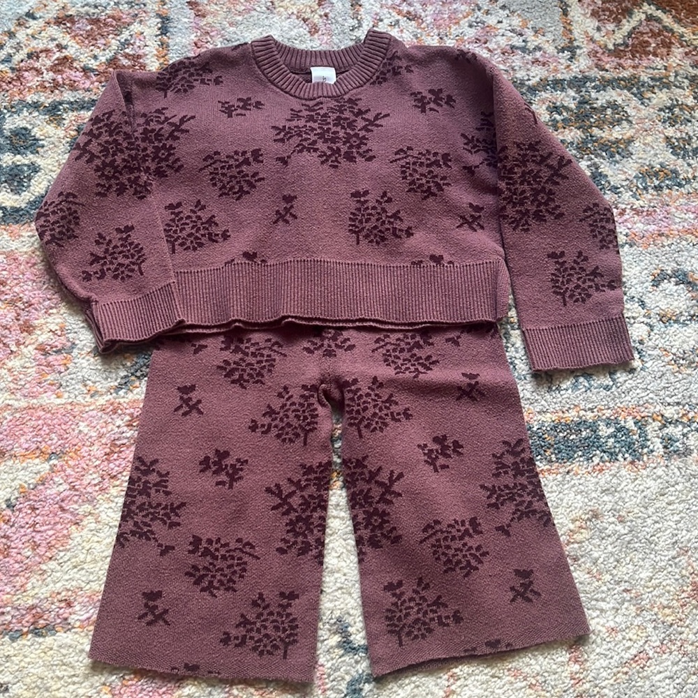 Kids Floral Knit Matching Set - Brown